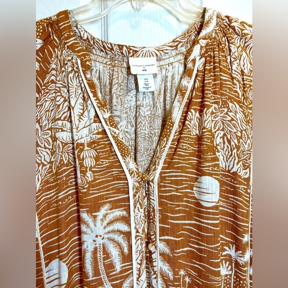 DESMOND & DEMPSEY‎ X H&M Women’s Midi Linen Blend Tropical Landscape Size Medium - Picture 2 of 8